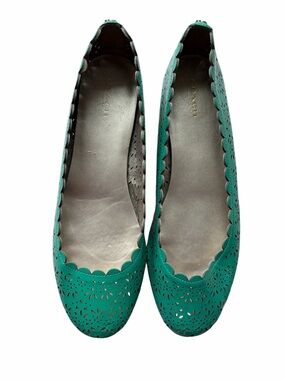 Coach Women’s Carsin Green Patent Leather Ballet Flats Scalloped, Size 10